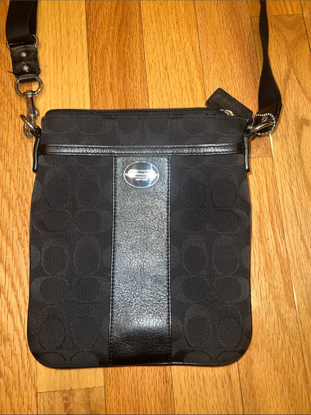 Coach Black Signature Jacquard Leather-Trim Messenger